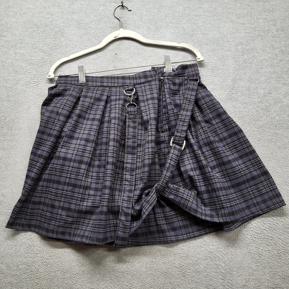 Hot Topic Women Skirt M Purple Mini Skirt Plaid Grunge Buckle Strap D-Ring Skate